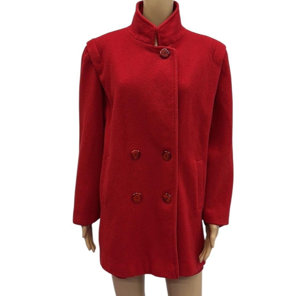 Herman Kay Vintage Red Wool Double Breasted Coat with Shoulder Pads Womens 12